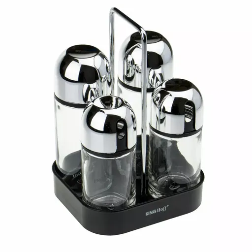 Set de dressing Kinghoff KH 1647, borcan Oliver, sare si piper, sticla, suport, negru