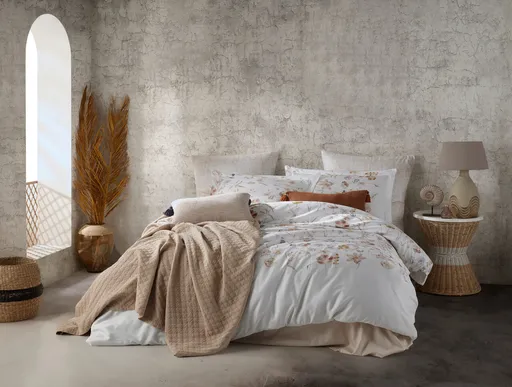 Lenjerie de pat dubla, L'essentiel Maison, Rosebella, Alb / Bej