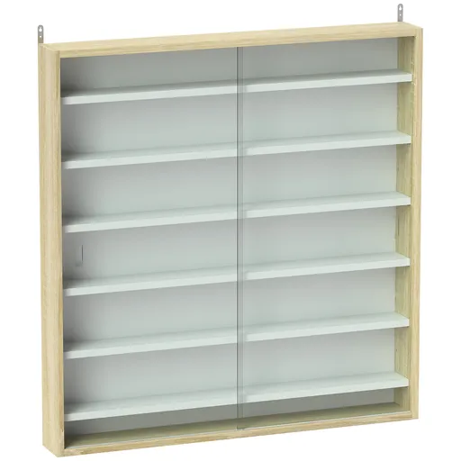 HOMCOM Vitrină pentru colecții vitrină de perete 80 x 9,5 x 83 cm 6 rafturi reglabile pe înălțime 2 uși glisante din sticlă | Aosom Romania
