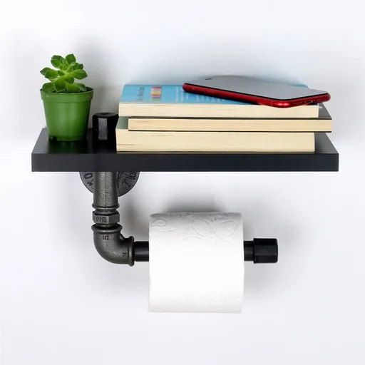 Suport pentru hartie igienica, Hanah Home, Boruraf239, 30x12x23 cm, Negru/Argintiu