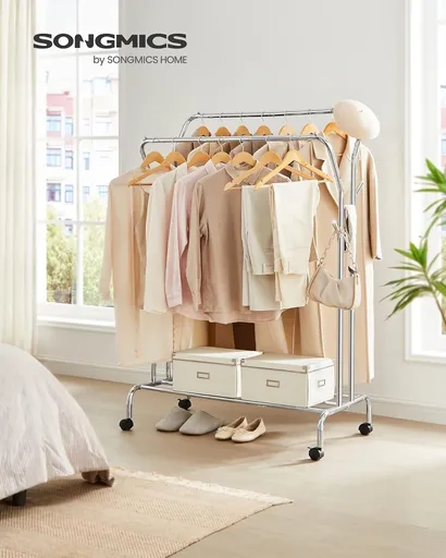 Suport mobil pentru umerase, Songmics, 103.5x52.5x155 cm, max 100 kg, otel, argintiu