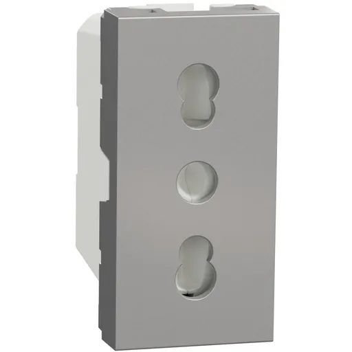 Priza italiana 1 modul 16A 2P+E Schneider Noua Unica NU302330, aluminiu