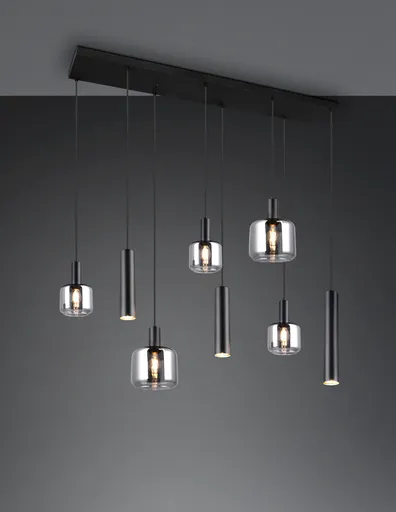 Lustra Mataro, TRIO, 118x34x150 cm, 10W / 10W, 2x E27 / 3x E14 / 3x GU10, metal, negru mat/argintiu