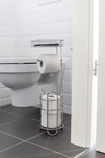 Suport pentru hartie igienica si perie toaleta Roll, Wenko, 16x18x59 cm, metal, argintiu