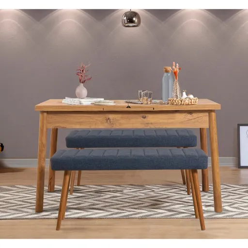 Set masa extensibila si banchete, Hanah Home, Santiago 1048, Pin Atlantic / Albastru închis