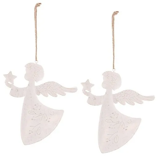 Decorație de Crăciun suspendată Înger 2 bucăți, metal, alb