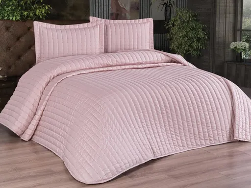 Set cuvertura de pat dubla 3 piese, L'essentiel Maison, Dublin, Roz pudra