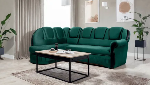 Coltar extensibil stanga 3 locuri ELTAP, L-070, Lord, 243x180x112 cm, lemn/poliester, verde inchis/negru