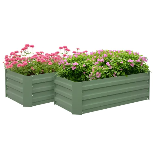 Outsunny Set de 2 paturi de legume pentru gradina dim. 100L x 50l x 30H cm - tabla de otel ondulata verde | Aosom Romania