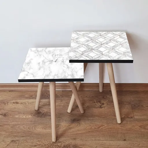 Set masute 2 piese, Hanah Home, 2Shp506, Negru / Alb / Gri