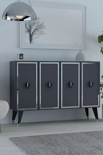 Consola, Hanah Home, 8176KM-32, 120x80x29.6 cm, PAL , Anthracite / Black / Silver