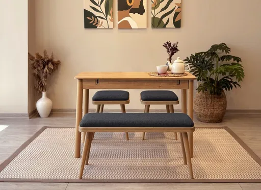 Set masa extensibila si scaune, Hanah Home, Vina Mini 04 1053, Stejar / Antracit