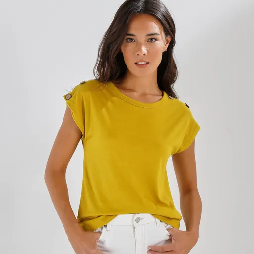 Tricou uni cu nasturi din nucă de cocos pe umeri