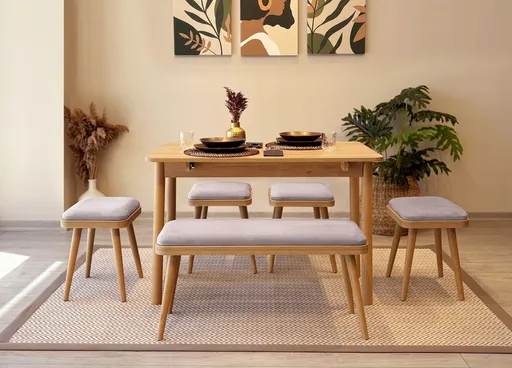 Set masa extensibila si scaune, Hanah Home, Vina Mini 06 0701, Stejar / Gri Soho