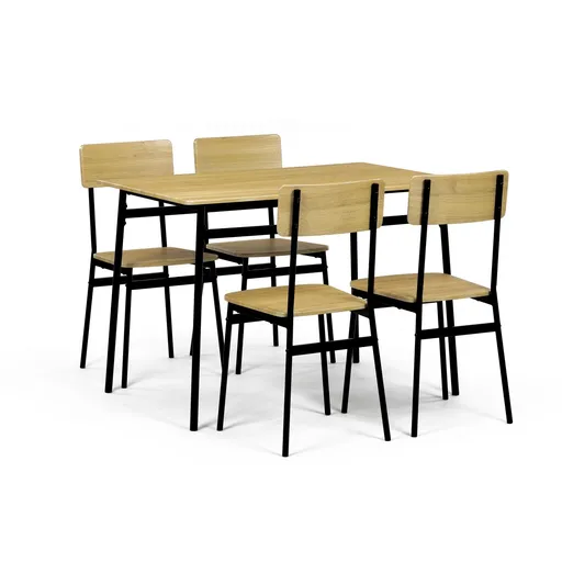 Set de sufragerie Industrial cu 4 scaune, 110 x 70x 76 cm, stejar sălbatic