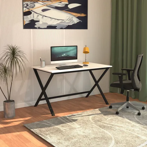 Birou, Hanah Home, Elite, 120x77x70 cm, Alb/Negru