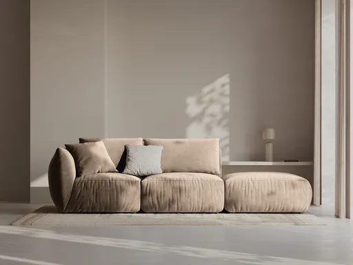 Canapea modulara 3 locuri cotiera dreapta, Chris-184, Micadoni Home, 315x100x80 cm, catifea, maro deschis