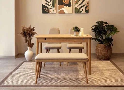 Set masa extensibila si scaune, Hanah Home, Vina Mini 01 1005, Stejar / Crem