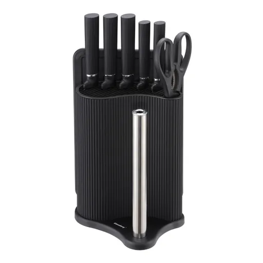Set cuțite Klausberg KB 7977, 8 piese, Oțel inoxidabil, Suport, Suport hârtie de bucătărie, Negru