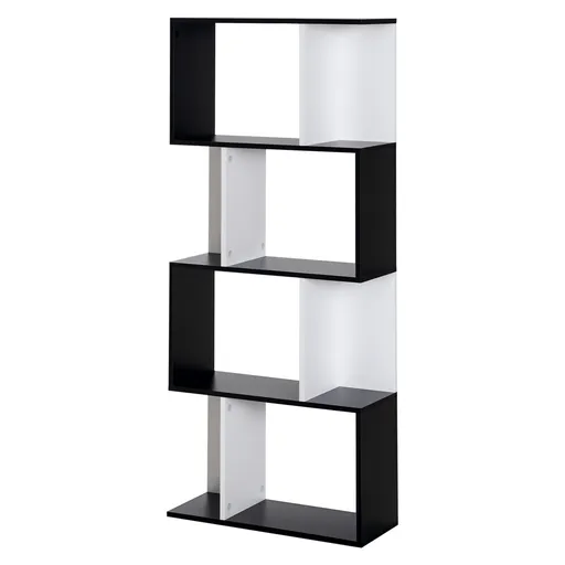HOMCOM Bibliotecă Rafturi Mobilier Depozitare Design Contemporan în S 4 rafturi 60L x 24l x 148H cm Negru Alb | Aosom Romania