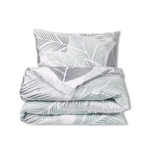 Lenjerie de pat Matex Satin frunze gri , 140 x 200 cm, 70 x 90 cm