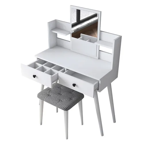 Masa de machiaj, Hanah Home, BJ102- 2235, 103x111.8x40 cm, Alb