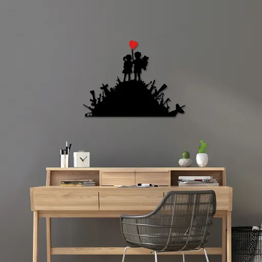 Decoratiune de perete, Banksy, Dimensiune: 52 x 70 cm, Negru/Rosu