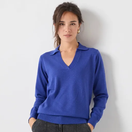 Pulover cu guler polo din lână de miel