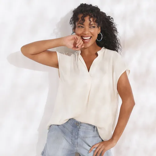 Bluză creponată de culoare solidă, fără mâneci