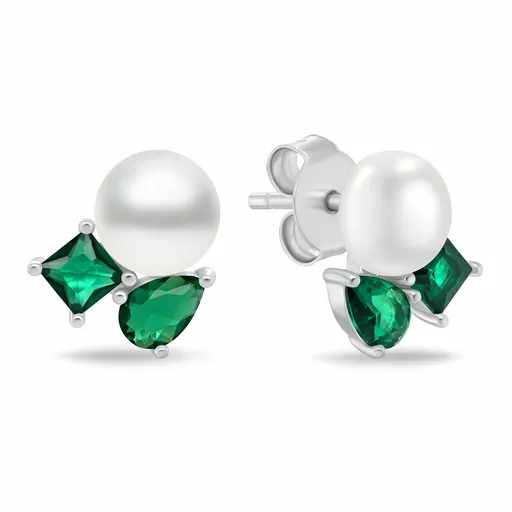 Brilio Silver Cercei fini din argint cu zirconi verzi și perlă EA1190WG