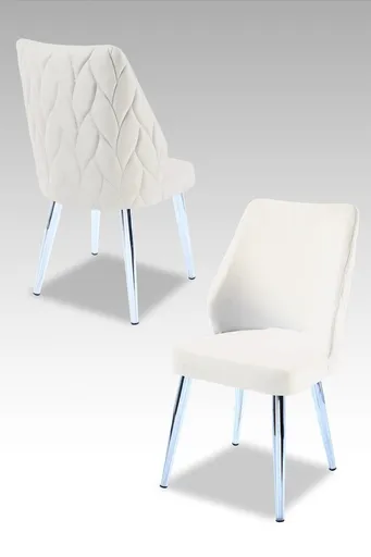 Set scaune 2 piese, Hanah Home, Pufi, PAL, Crem / Crom