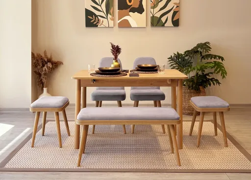 Set masa extensibila si scaune, Hanah Home, Vina Mini 03 0701, Stejar / Gri Soho