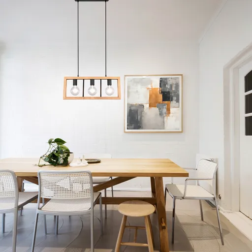 Lustra Agra, TRIO, 60x8.5x150 cm, 10W, 3x E27, metal, negru mat/natur