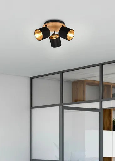 Plafoniera Tommy, RL, 25x12x22.5 cm, 28W, 3x E14, metal, negru/natur