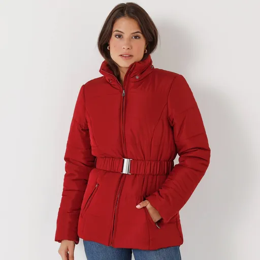 Jachetă matlasată scurtă impermeabilă cu curea și fermoar