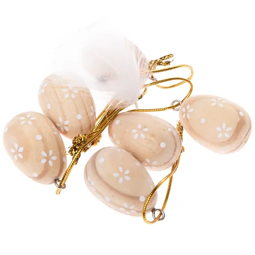 Set de ouă din lemn suspendate Flori,  6 buc