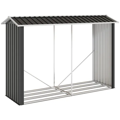 Outsunny Suport de Lemne cu Structură din Oțel Galvanizat 240x86x160cm Negru | Aosom Romania