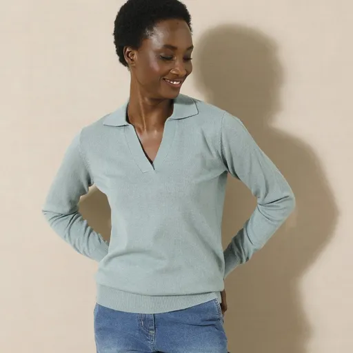 Pulover cu guler polo din lână de miel