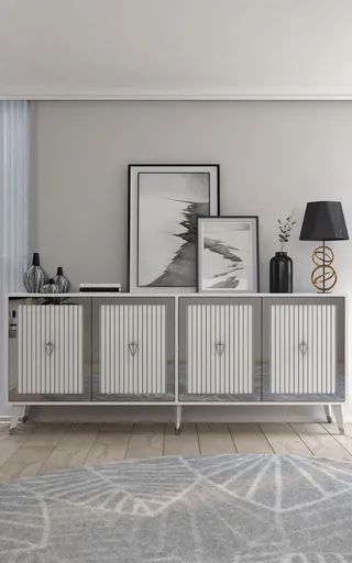 Consola, Hanah Home, Benner, 180x78.6x35 cm, PAL , Alb / Argintiu