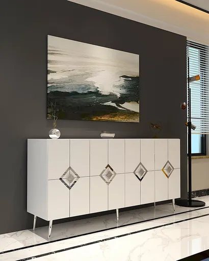 Consola, Hanah Home, Robber KB150, 150x75x35 cm, Alb / Argintiu