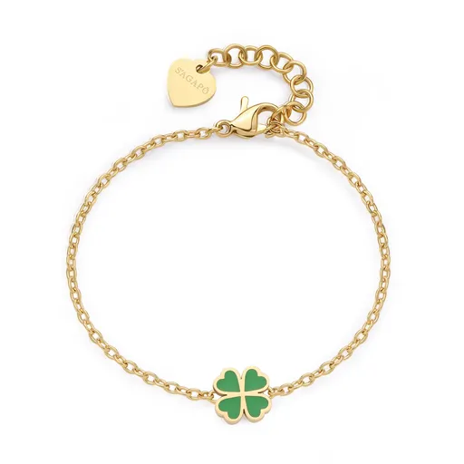 S'Agapõ Brățară fină placată cu aur cu trifoi cu patru foi Click SCK261