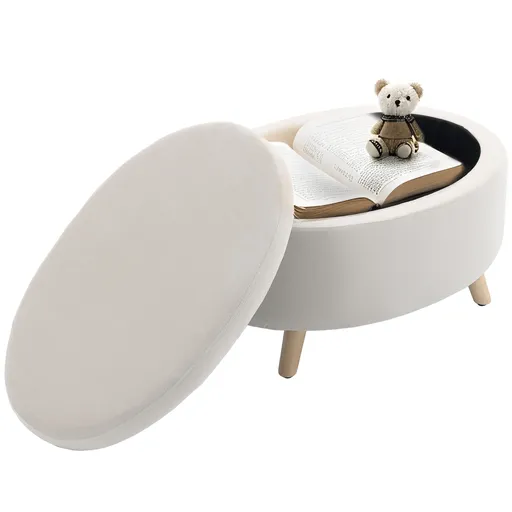 HOMCOM Taburet de depozitare oval intern, cutie, puf, material catifelat, 71 x 51,5 x 42 cm, bej | Aosom Romania