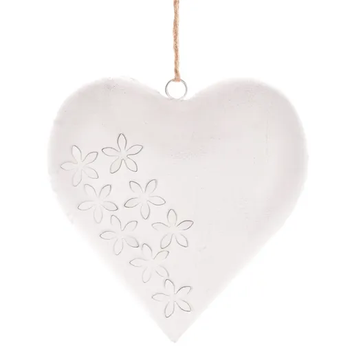 Decorațiune Inimă suspendată din metal 20 x 20 x 4 cm, albă