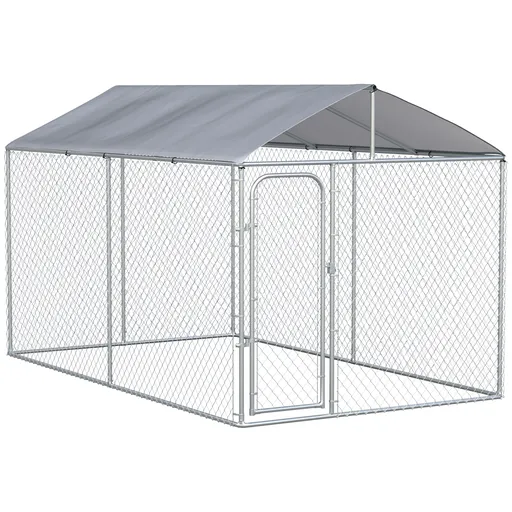PawHut Țarc pentru Câini din Metal Galvanizat cu Acoperiș Oxford, Dimensiuni 400x230x232 cm, Culoare Argintie, Siguranță și Confort | Aosom România