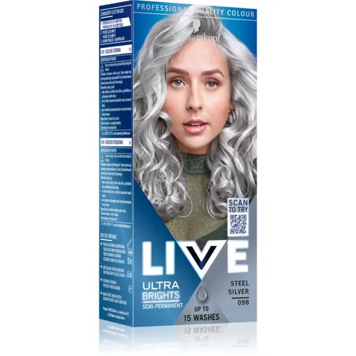 Schwarzkopf LIVE Ultra Brights or Pastel vopsea de păr semipermanentă culoare 98 Steel Silver 1 buc