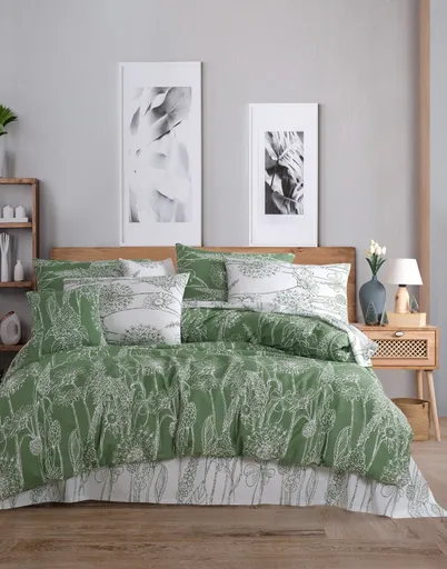 Lenjerie de pat pentru o persoana, L'essentiel Maison, Lara, Verde/Alb