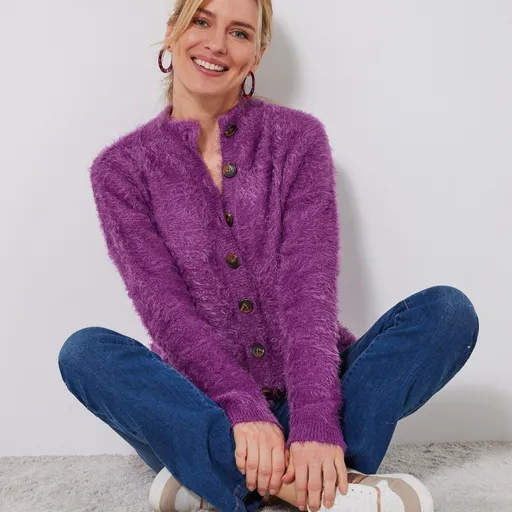 Pulover cu nasturi în jos, tricotat cu păr