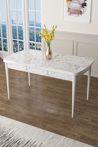 Masa, Hanah Home, Zen, 132x78x80 cm, Marmură albă / Alb