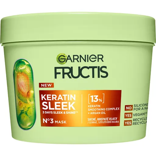 Garnier Mască pentru păr uscat și creț Fructis Keratin Sleek (Mask) 370 ml