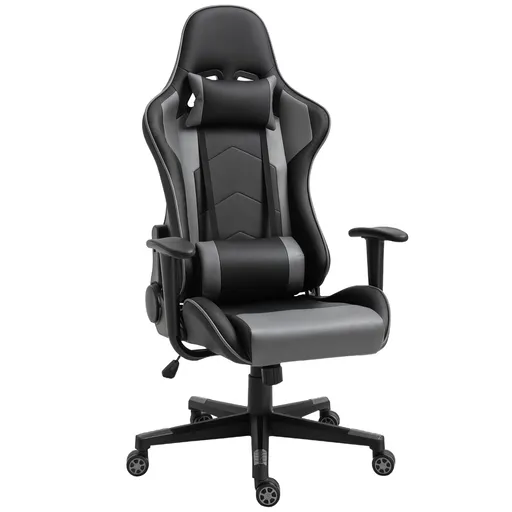 Vinsetto Fotoliu de birou ergonomic, fotoliu de gaming, fotoliu rotativ, piele artificială, spumă, Negru, 67,5 x 74 x 126-136 cm | Aosom Romania